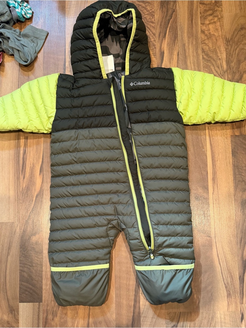 Columbia Black & Neon Green Infant Hooded Puffer Bunting